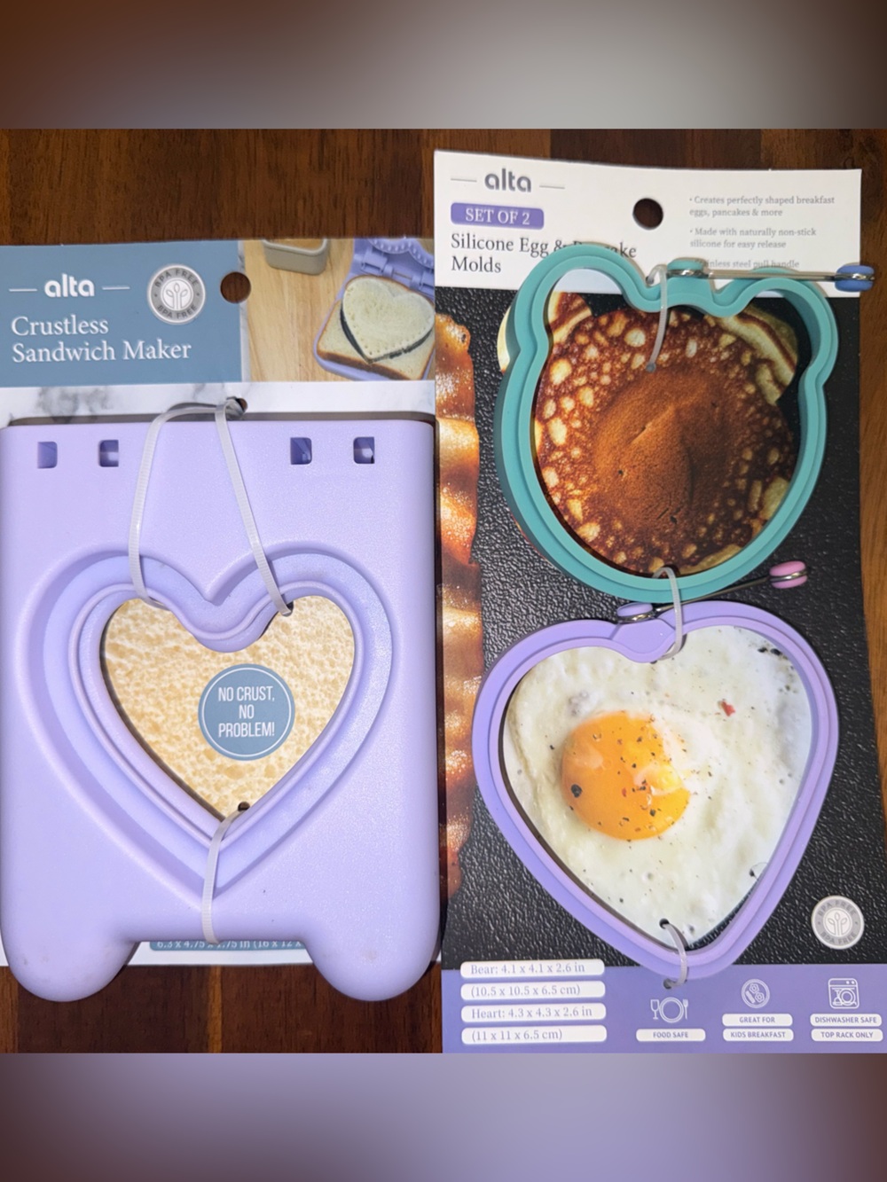 Heart-Shaped Silicone Egg & Sandwich Molds in Lavender and Teal